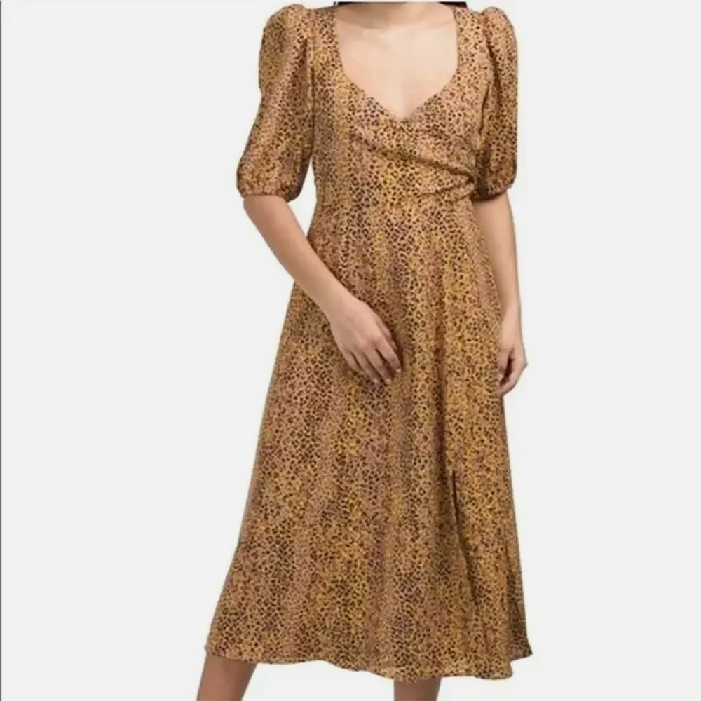 WAYF LEOPARD PRINT FAUX WRAP‎ MIDI DRESS SIZE SMALL